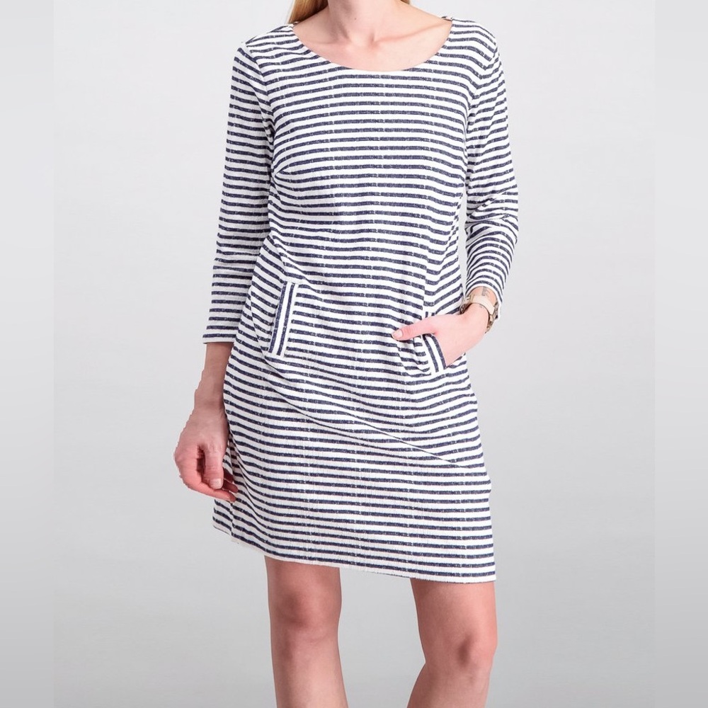 Maison Jules NWT Striped Blue and White 3/4 Sleeve Above Knee Shift Dress